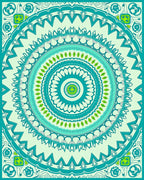 Green Teal Abstract Mandala Design Rug