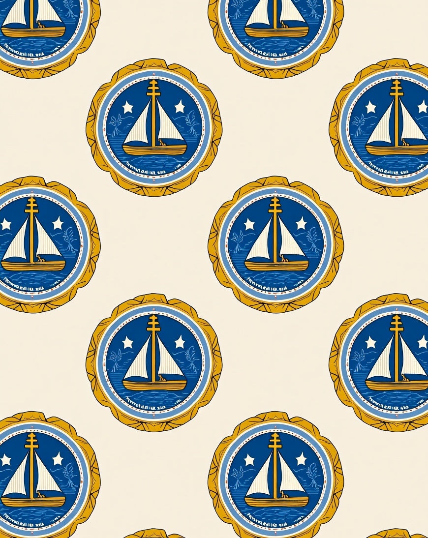 Nautical Sailboat Emblem Pattern Rug