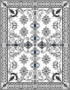 Elaborate Black White Floral Scroll Design Rug