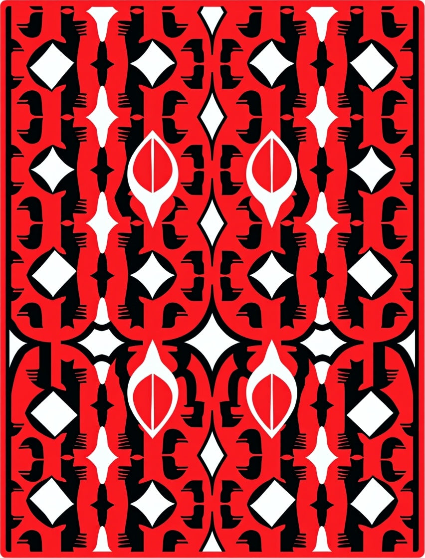 Bold Red Black White Geometric Pattern Rug