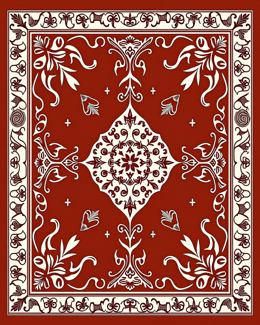 Classic Red Floral Medallion Pattern Rug