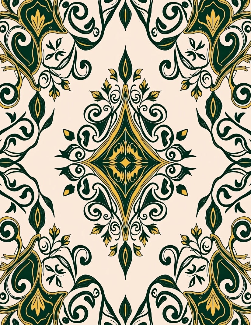 Elegant Green Gold Floral Damask Rug