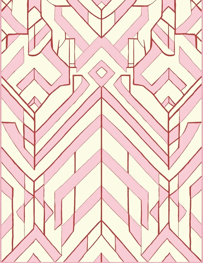 Geometric Pink Cream Art Deco Design Rug