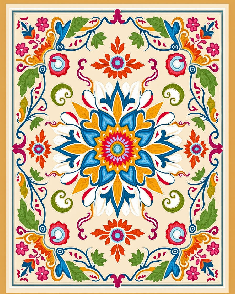 Vibrant Floral Medallion Inspired Pattern Rug