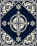 Classic Floral Medallion Dark Blue Cream Rug