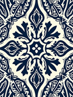 Deep Blue And Cream Intricate Floral Pattern Rug
