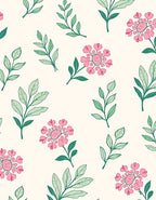 Delicate Pink Flower Leaf Pattern Rug