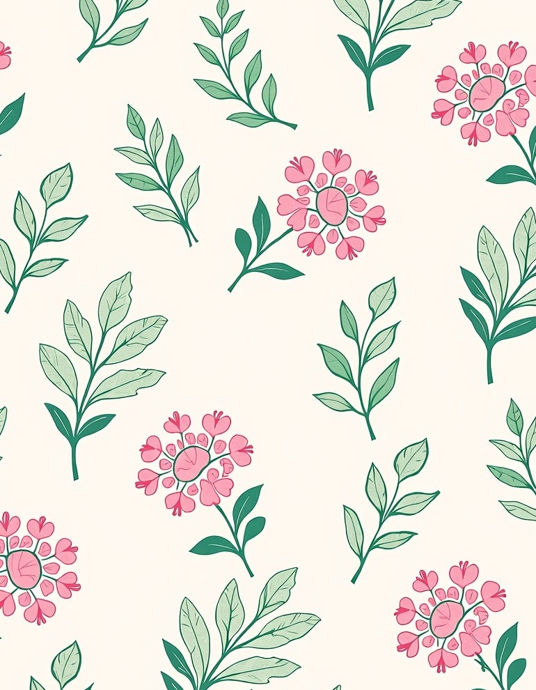 Delicate Pink Flower Leaf Pattern Rug