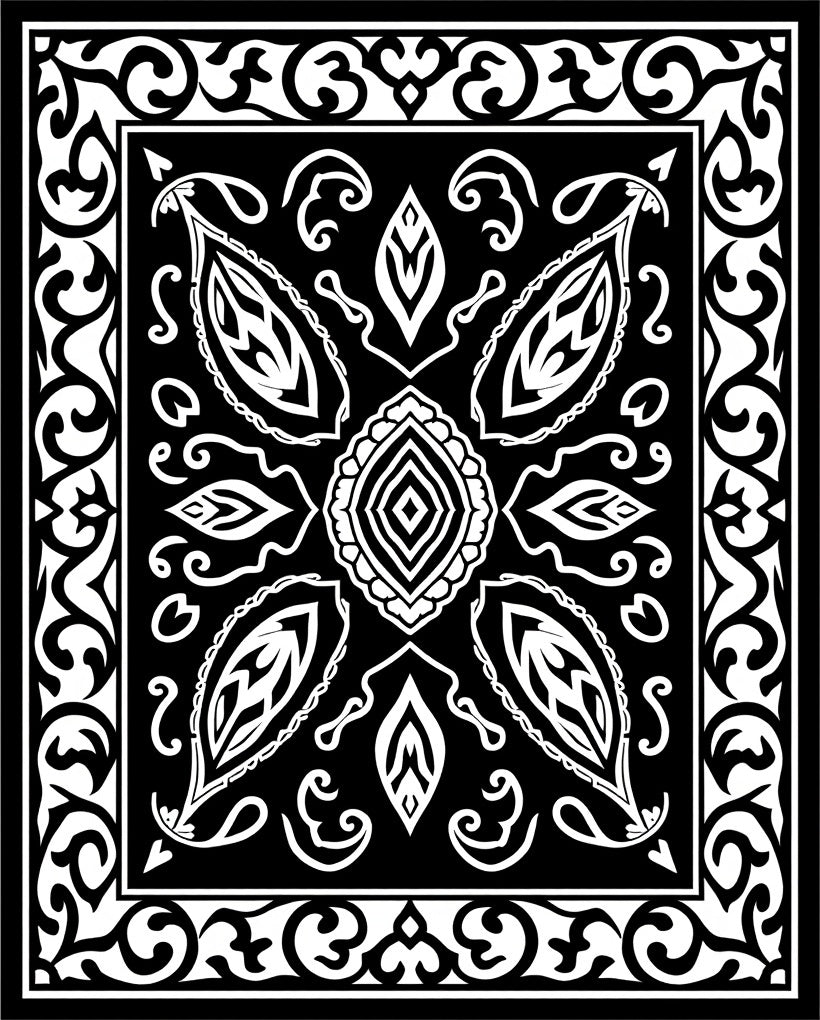 Monochromatic Paisley Leaf Pattern Rug