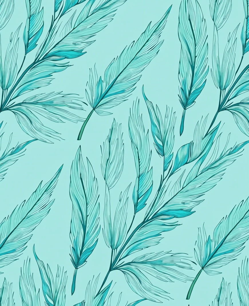 Elegant Teal Feather Pattern Design Rug