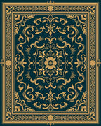 Ornate Golden Swirl Floral Medallion Rug