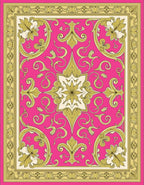 Ornate Floral Gold Pink Patterned Rug