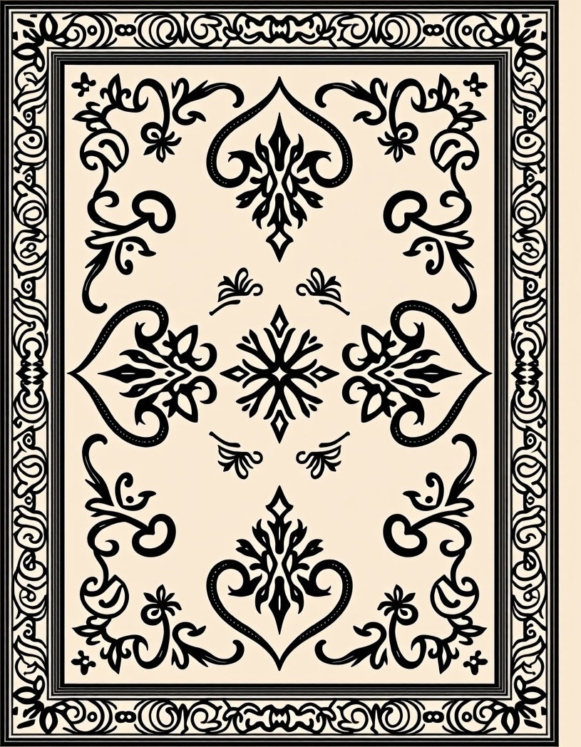 Intricate Black Cream Flourish Mandala Rug