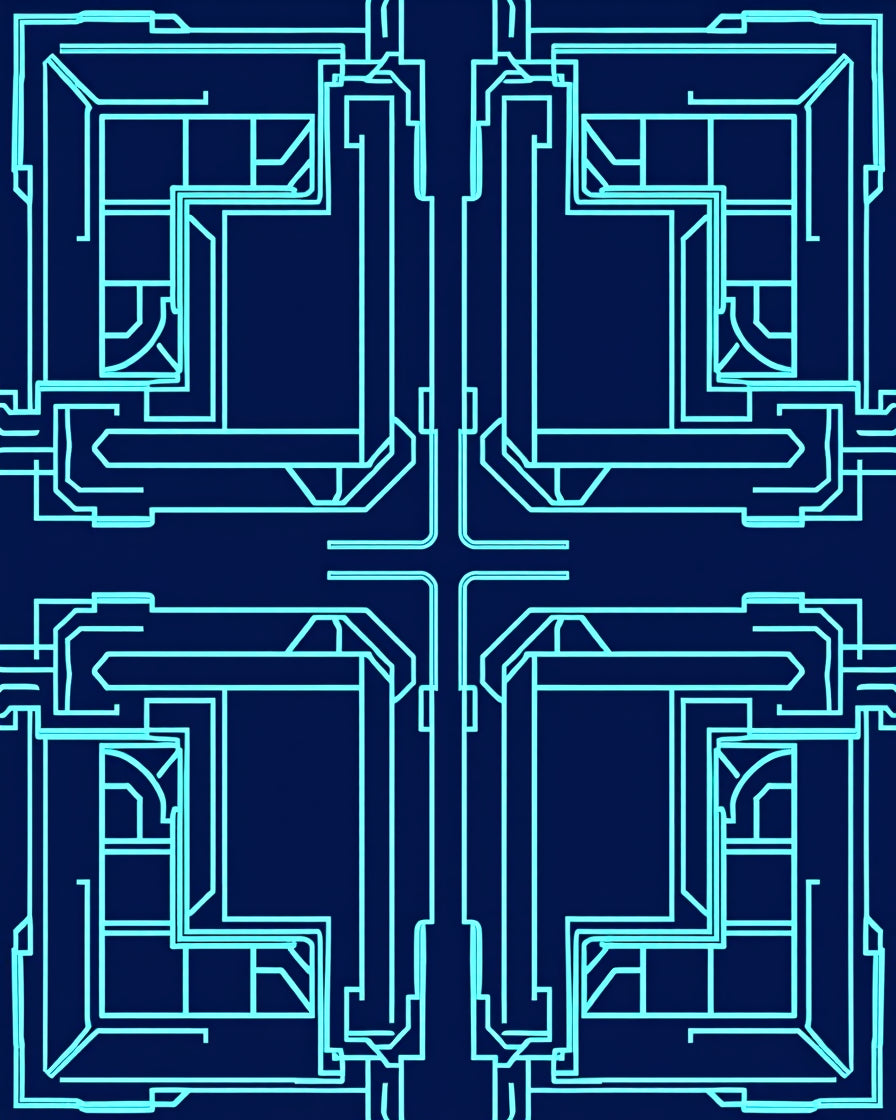 Abstract Circuit Board Geometric Pattern Rug