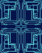 Abstract Circuit Board Geometric Pattern Rug