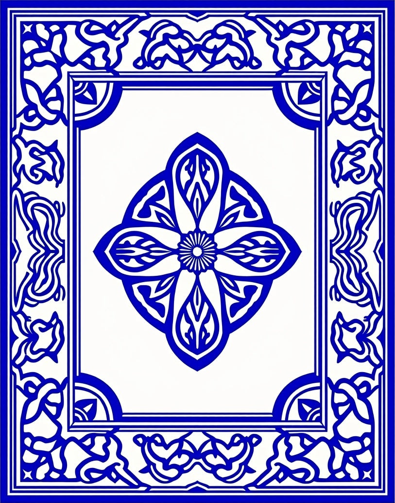 Classic Blue White Floral Tile Rug