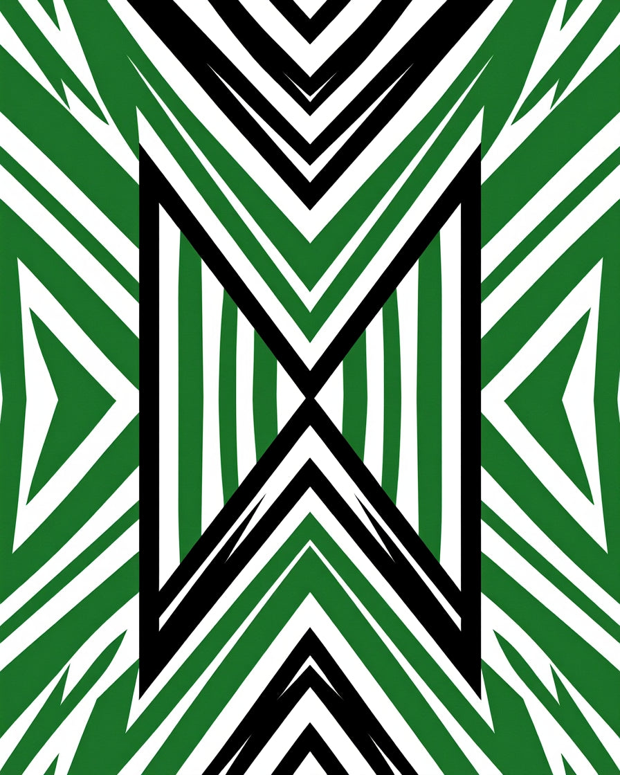 Striking Geometric Black Green Pattern Rug