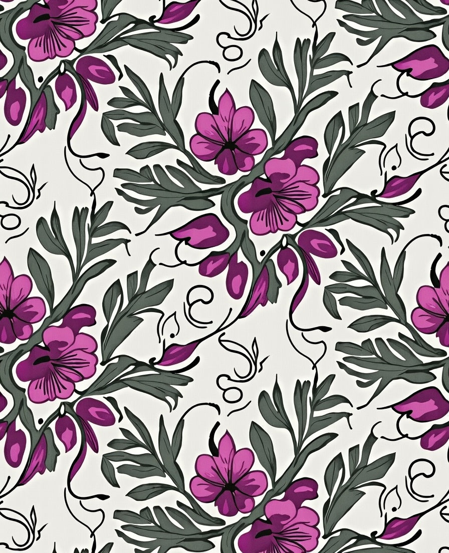 Floral Vine Pattern With Magenta Blossoms Rug