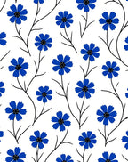 Delicate Blue Floral Stem Pattern Rug