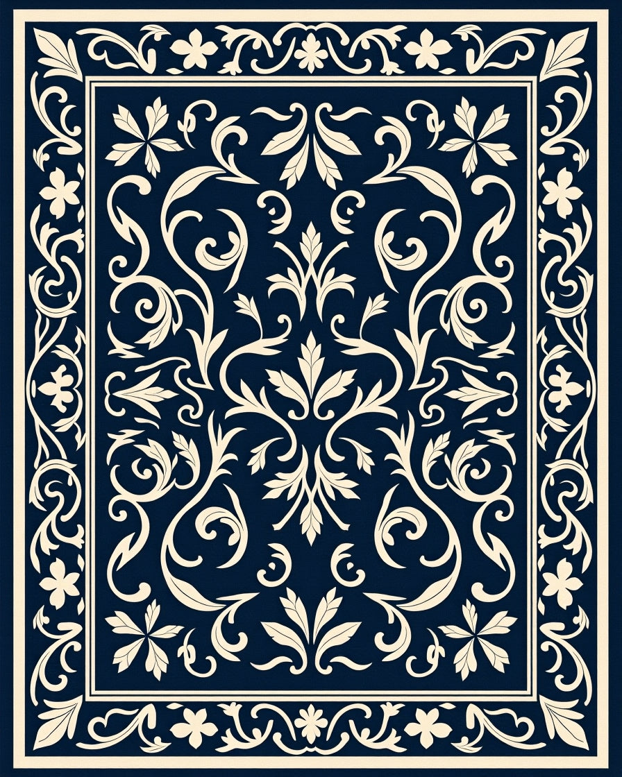 Elegant Ivory Swirl Floral Classic Design Rug