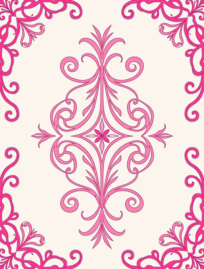 Elegant Pink Scrollwork Floral Design Rug