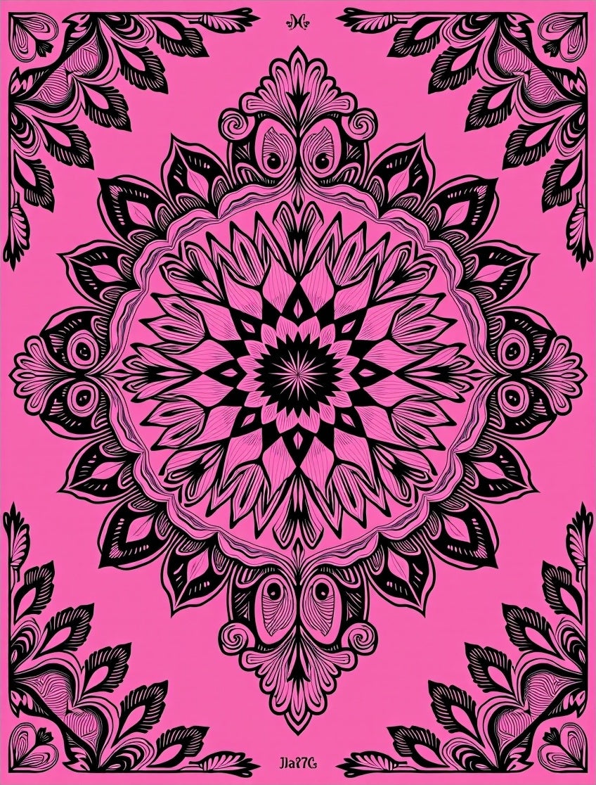 Bold Pink Ornamental Mandala Pattern Rug