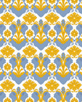 Yellow Floral Blue Crest Pattern Rug