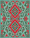 Intricate Teal Red Floral Medallion Design Rug