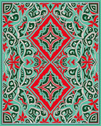 Intricate Teal Red Floral Medallion Design Rug