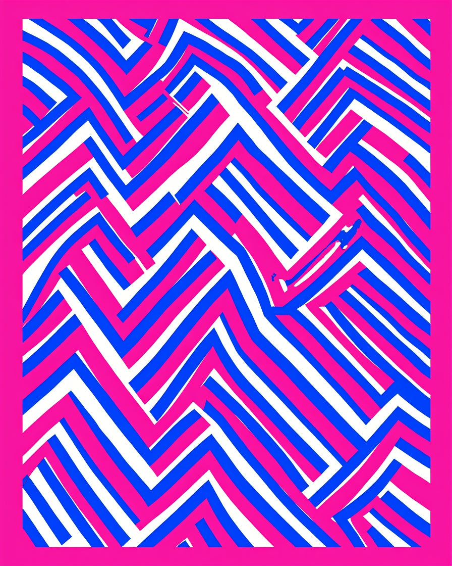 Bold Blue White Pink Zigzag Pattern Rug