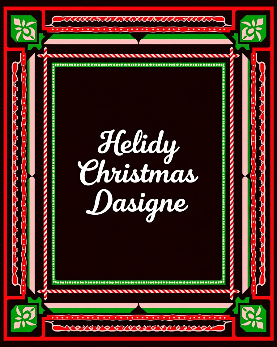 Festive Red Green Swirl Candy Cane Frame Rug