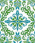 Green Blue Floral Swirl Pattern Rug