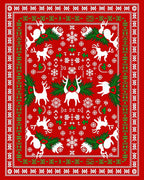 White Reindeer And Snowflakes Red Rug