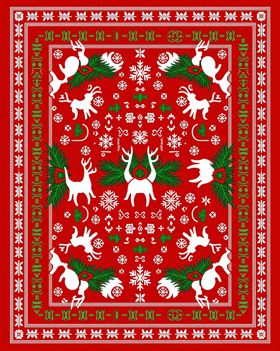 White Reindeer And Snowflakes Red Rug