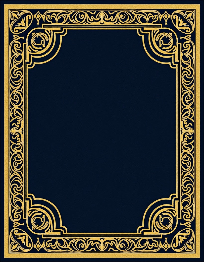 Ornate Blue Gold Decorative Frame Rug