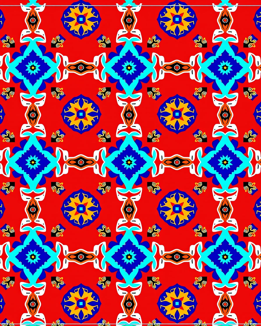 Bright Red Blue Abstract Geometric Rug