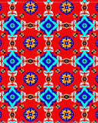 Bright Red Blue Abstract Geometric Rug