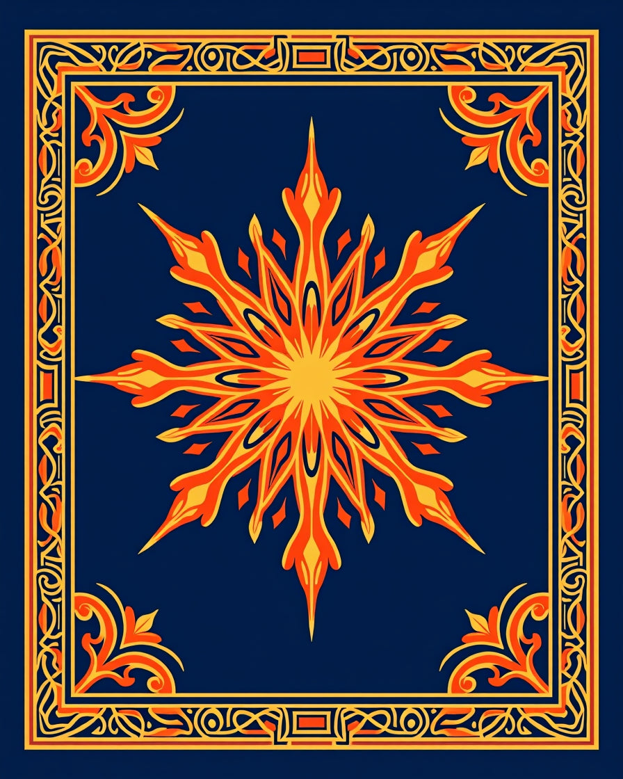 Golden Starburst Bordered Navy Rug