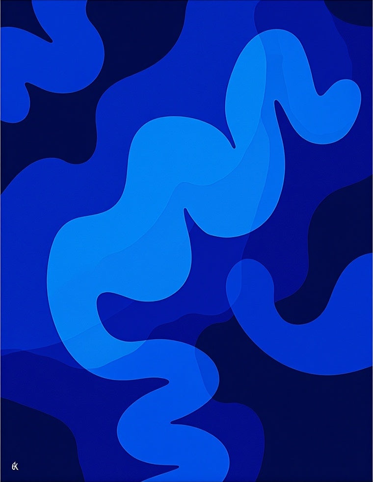 Abstract Blue Wave Swirl Design Rug