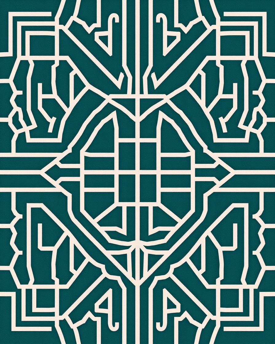 Geometric Art Deco Teal Cream Rug