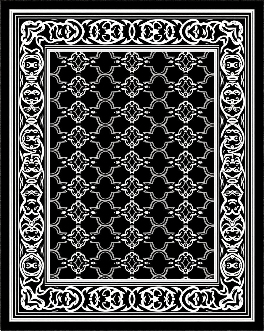 Elegant Black White Ornamental Rug
