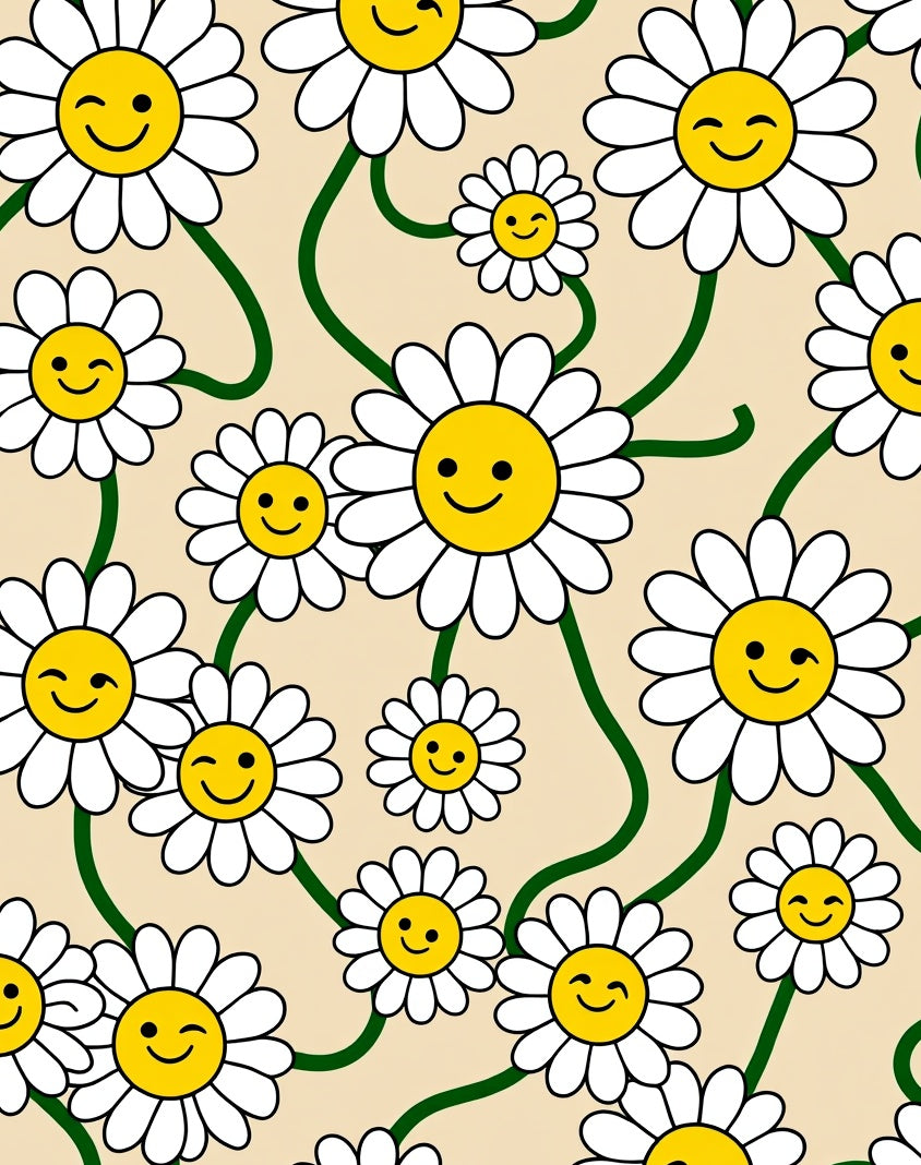 Daisy Smiley Faces Retro Design Rug