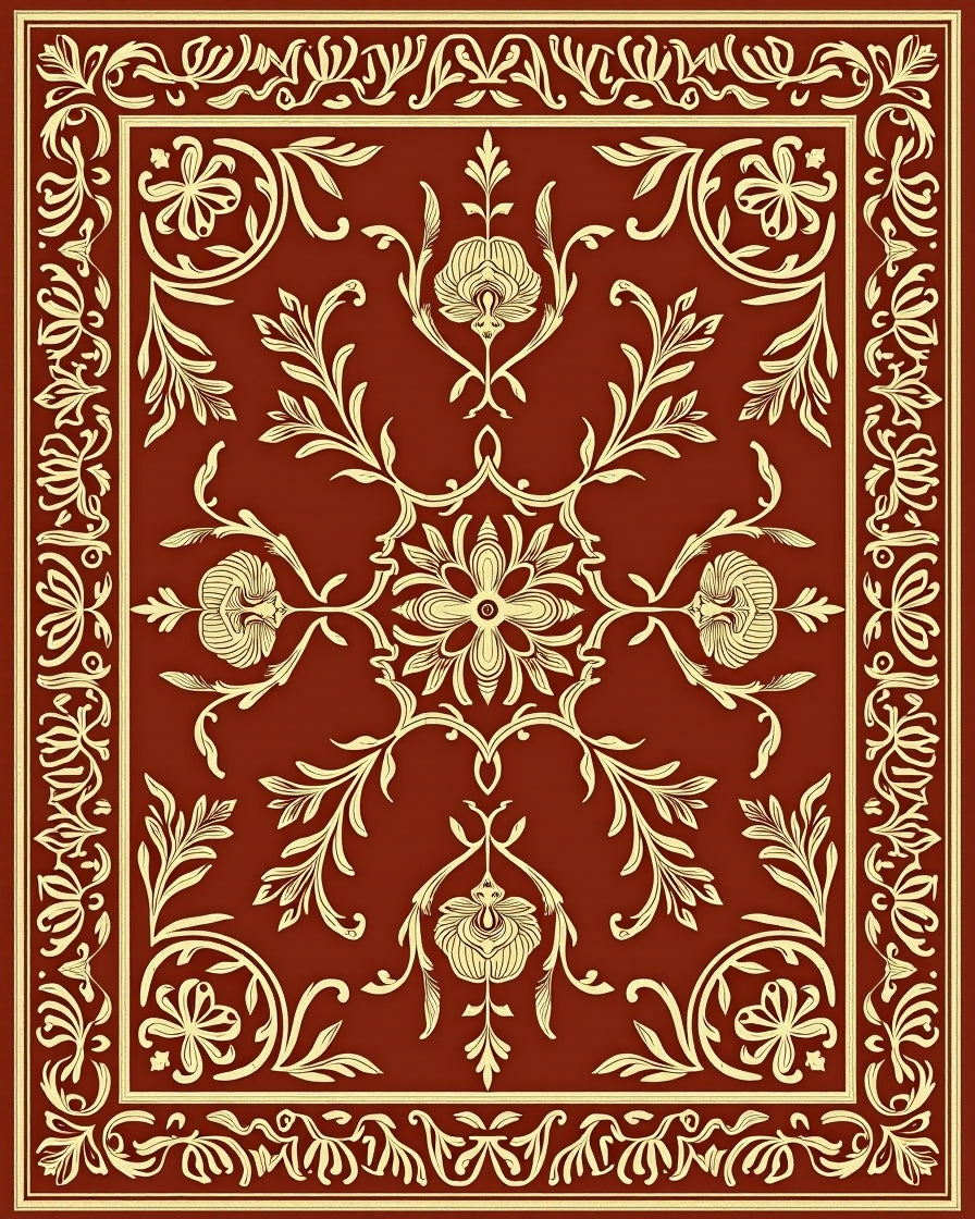 Ornate Floral Damask Pattern Rug