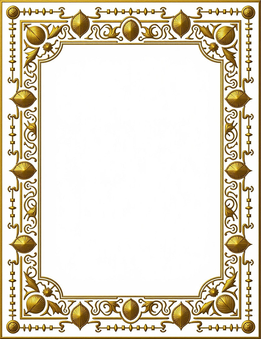 Ornate Golden Scroll and Leaf Border Rug