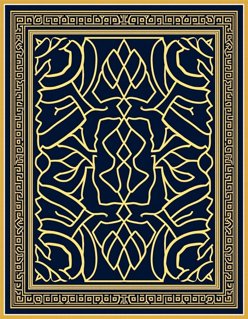 Geometric Abstract Regal Blue Gold Design Rug