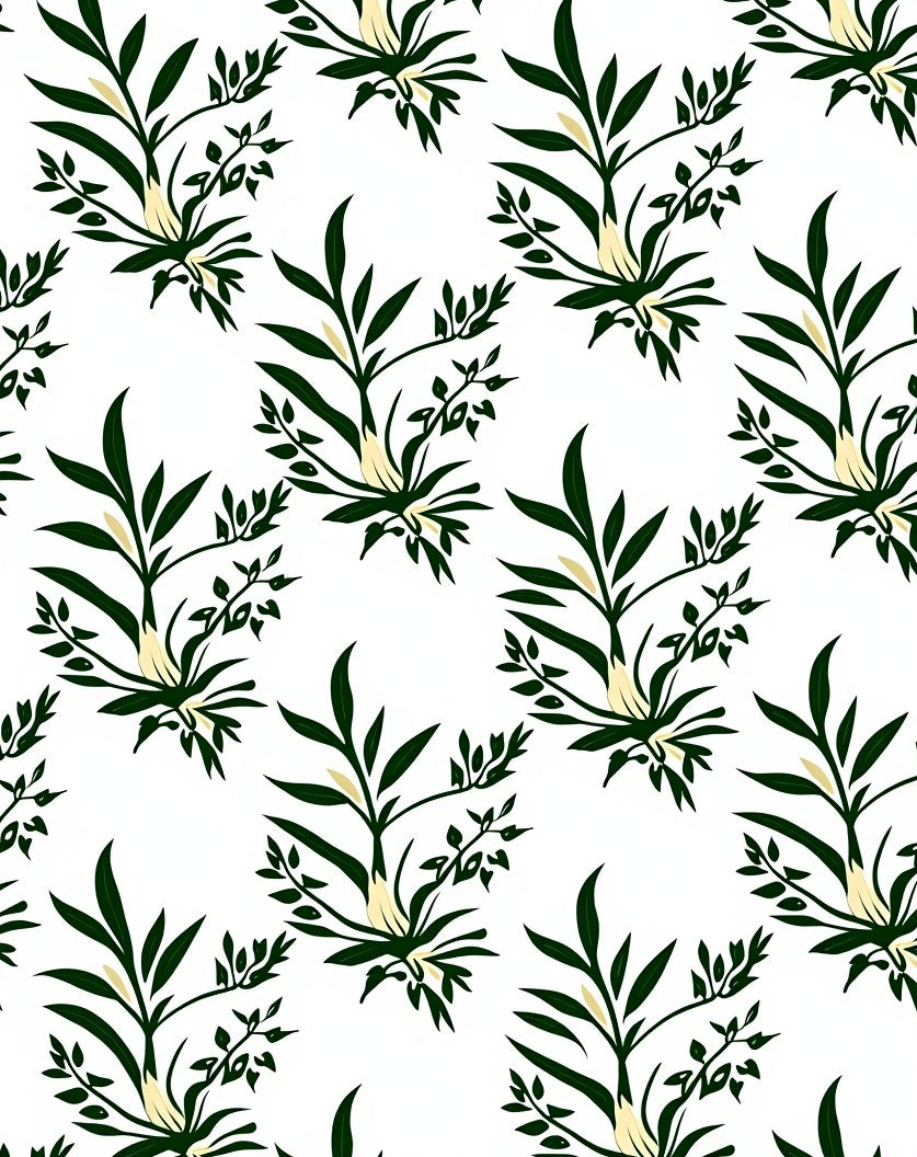 Dark Green Floral Branch Pattern Rug