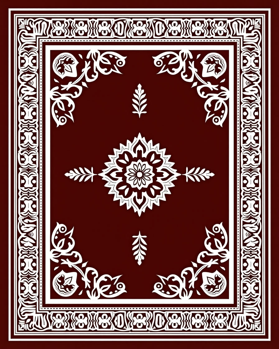 Ornate Floral Medallion Vine Border Rug