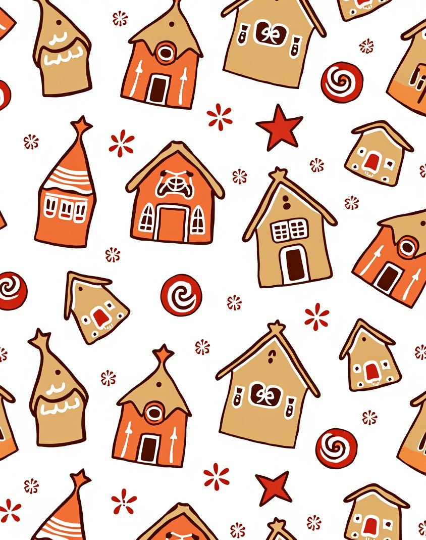 Gingerbread Houses Red Stars Swirls Rug