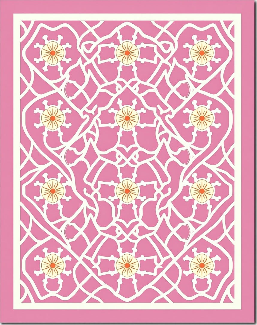 Pink Floral Lattice Pattern Rug