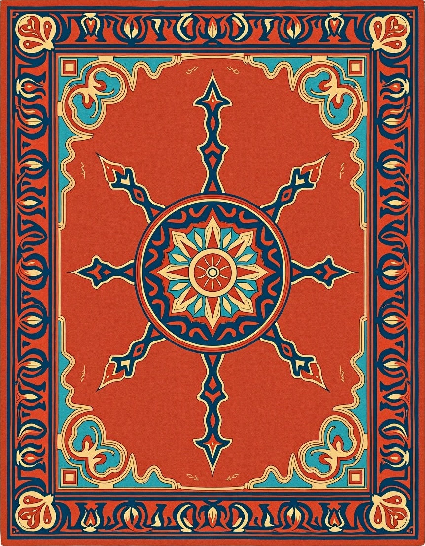 Ornate Red Blue Mandala Rug